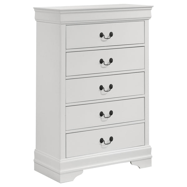 Louis Philippe 5-drawer white bedroom chest front view