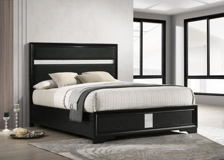 Miranda 55-inch Upholstered Eastern King Panel Bed Black front view
