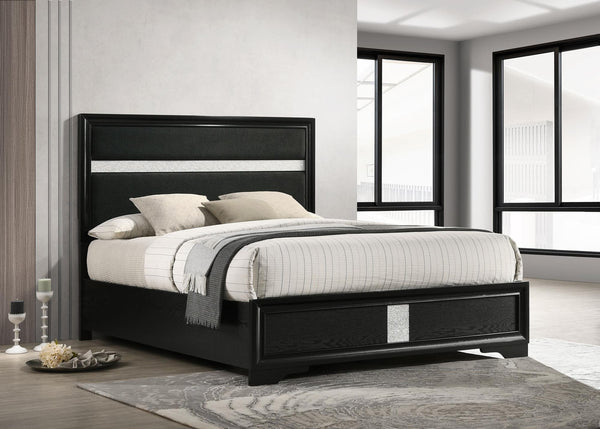 Miranda 55-inch Upholstered Queen Panel Bed Black front view