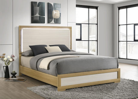 Hyland Wood Queen LED Panel Bed Natural and White, front view