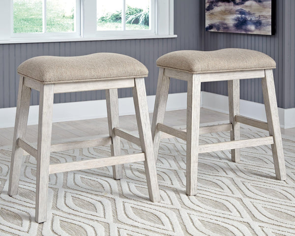Skempton White and Light Brown Counter Height Bar Stool angled side view
