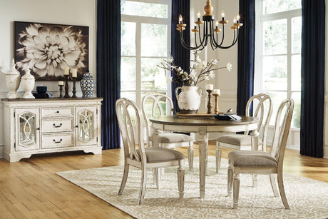 Realyn Chipped White Dining Extension Table angled view