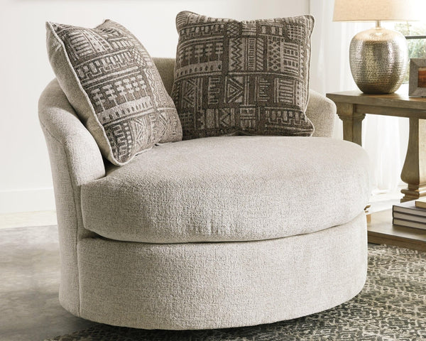 Soletren Stone Chenille Swivel Accent Chair front view in stone fabric