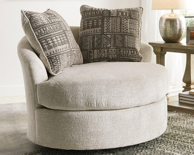 Soletren Stone Chenille Swivel Accent Chair front view in stone fabric