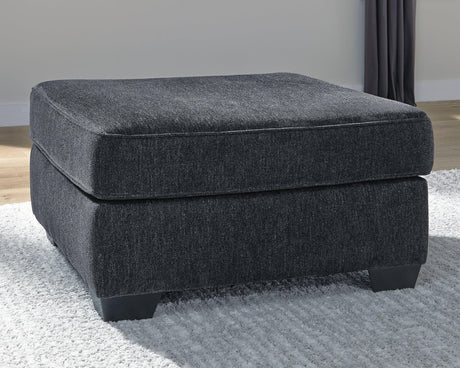 Altari Slate Chenille Oversized Accent Ottoman angled view showing slate fabric and exposed faux wood feet