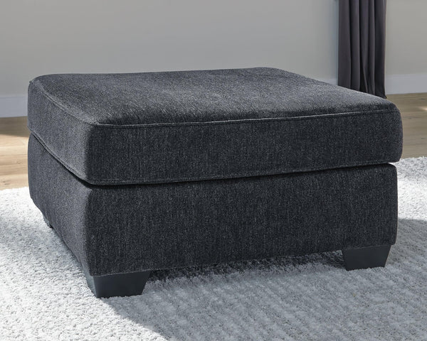 Altari Slate Chenille Oversized Accent Ottoman angled view showing slate fabric and exposed faux wood feet