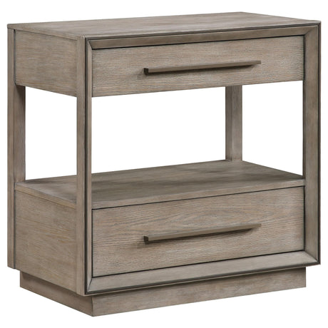 Durango nightstand in washed oak, front view with drawers closed