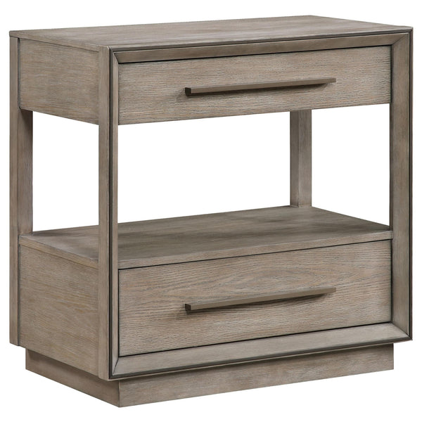 Durango nightstand in washed oak, front view with drawers closed