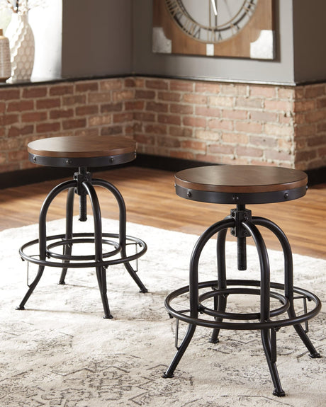 Valebeck brown and black counter height bar stool front view