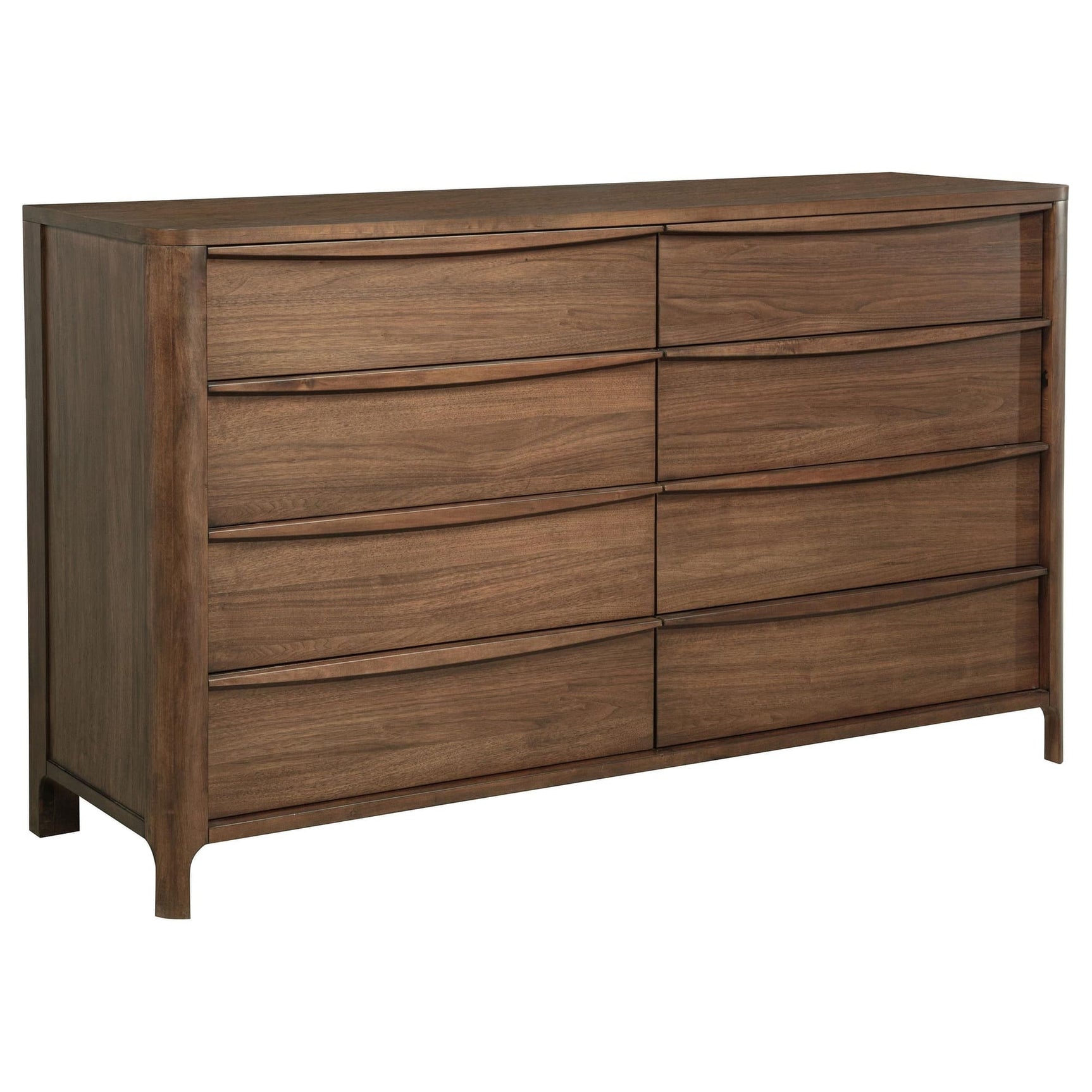 Maderia 8-drawer walnut dresser cabinet angled view