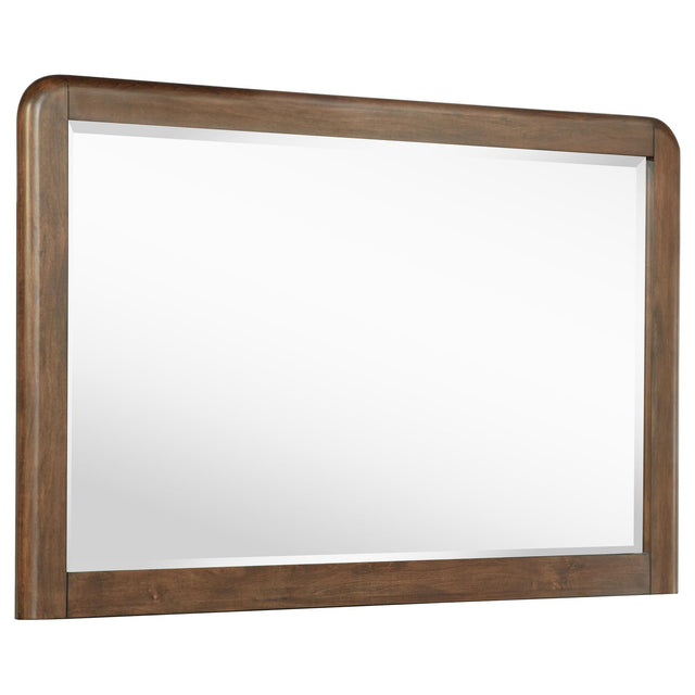 Maderia walnut dresser mirror with bevelled glass, front view