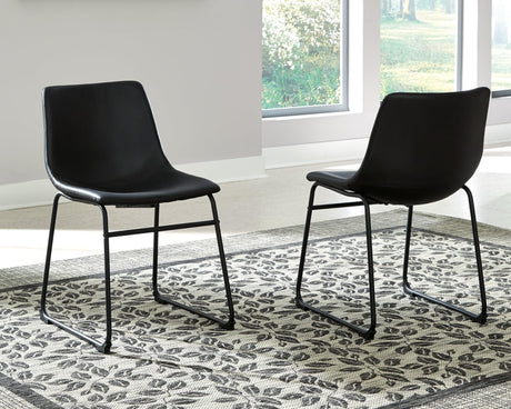 Centiar black dining chair angled side view showing faux leather upholstery