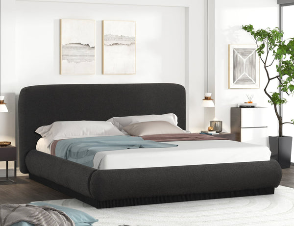 Annie black upholstered platform king bed front view