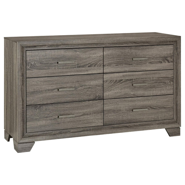 Wright 6-drawer dresser cabinet brown oak front angle