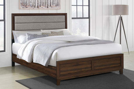 Welsley 50-inch Upholstered Queen Bed Walnut headboard front view