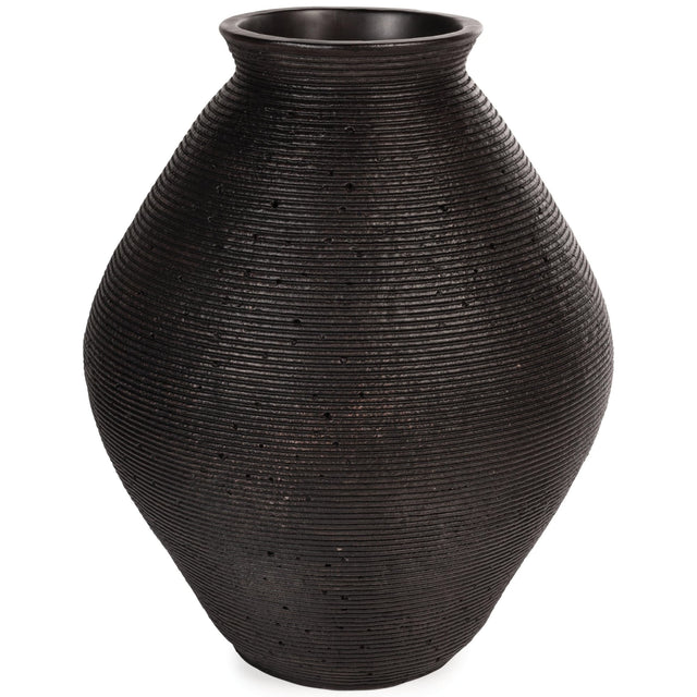 Hannela Antique Brown Ribbed Vase front view