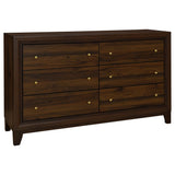 Welsley 6-drawer walnut dresser cabinet front view