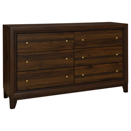 Welsley 6-drawer walnut dresser cabinet front view