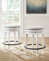 Valebeck White and Black Counter Height Swivel Stool angled view