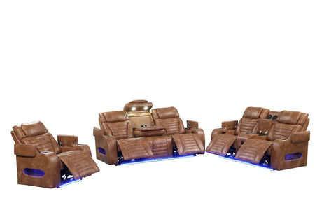 Tokyo Brown 3-Piece Power Reclining Sofa Set front view