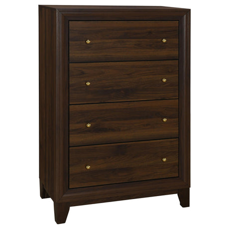 Welsley 4-drawer chest of drawers in walnut finish, front view