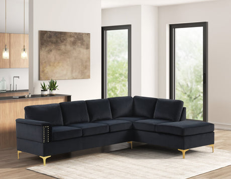 Vogue Black Velvet Sectional Sofa main frontal view