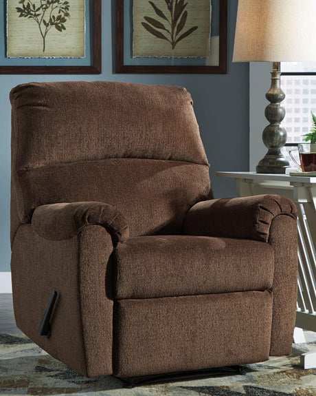 Nerviano Chocolate Chenille Recliner front view in chocolate fabric