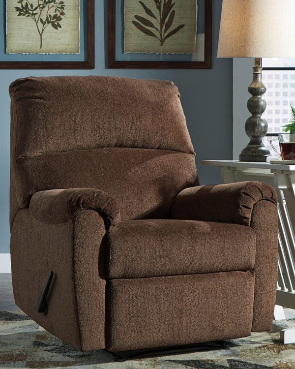 Nerviano Chocolate Chenille Recliner front view in chocolate fabric