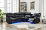 Texan black leather power reclining sectional front view