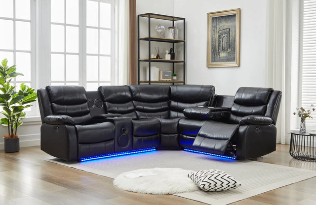 Texan black leather power reclining sectional front view