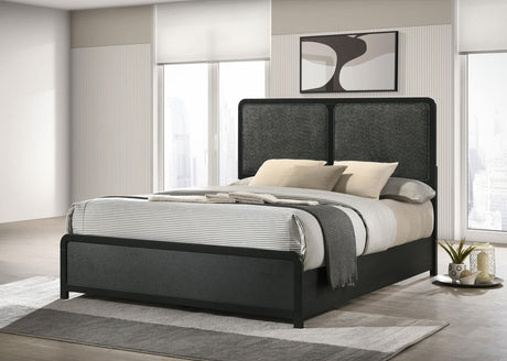 Cavelle 47-inch black upholstered queen bed front angle