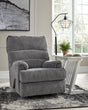 main view of Man Fort Graphite Chenille Recliner from front angle