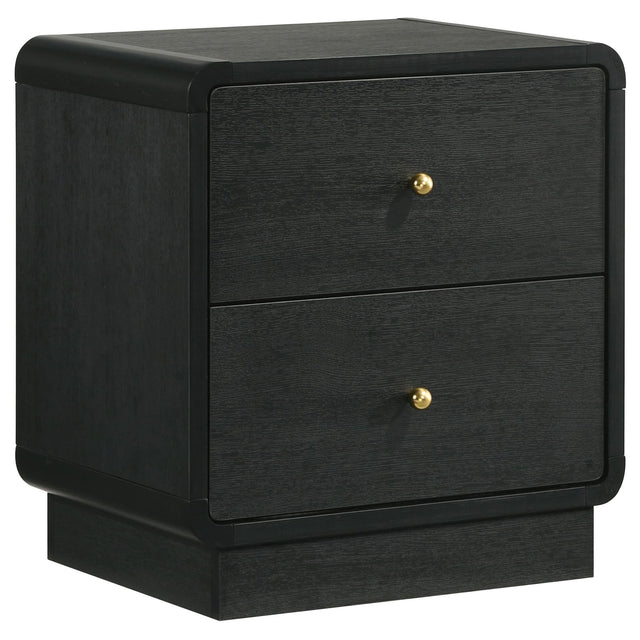 Cavelle black nightstand with two drawers front view
