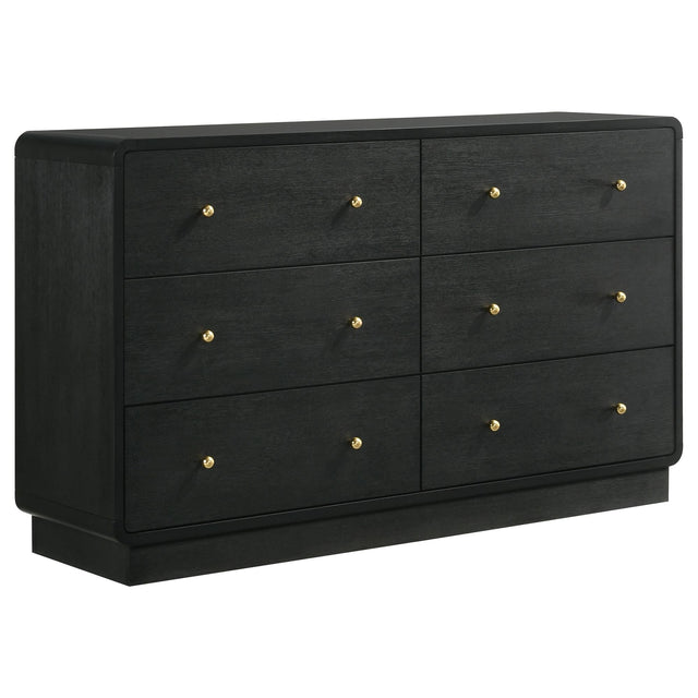 Cavelle 6-drawer black dresser cabinet front view