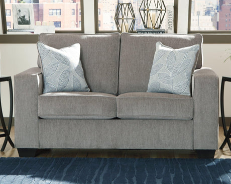Altari Alloy Chenille Loveseat angled side view showing track arms