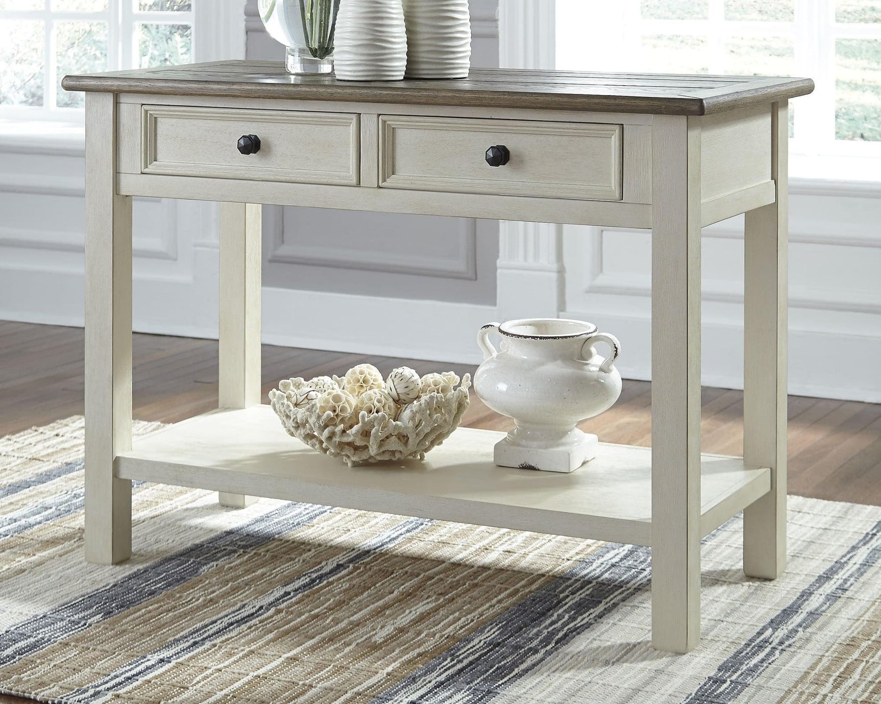Bolanburg Two-Tone Sofa Console Table angled side view