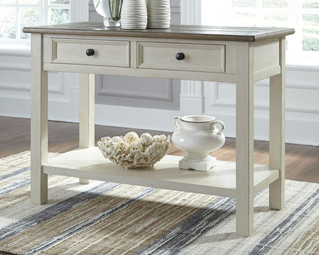Bolanburg Two-Tone Sofa Console Table angled side view