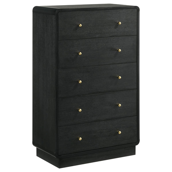 Cavelle 5-drawer black chest front view