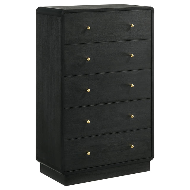 Cavelle 5-drawer black chest front view