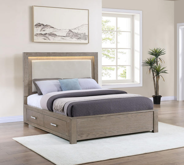 Kenora 56-inch Queen LED Storage Bed Barley Brown front view