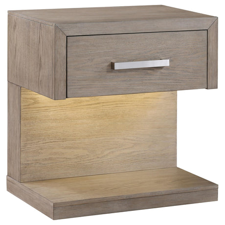 Kenora nightstand front view showing 1 drawer and open shelf