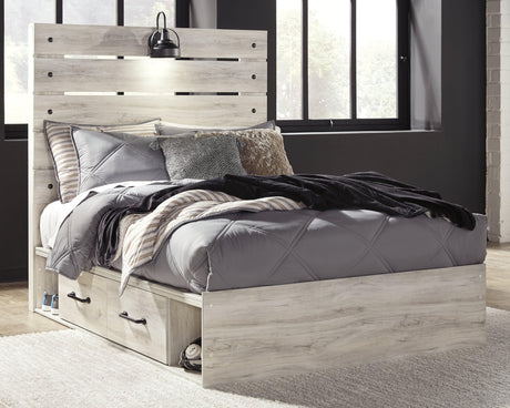 Full view of Cambeck whitewash full panel bed with 2 storage drawers
