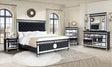 Baron black velvet upholstered tufted panel bed front view