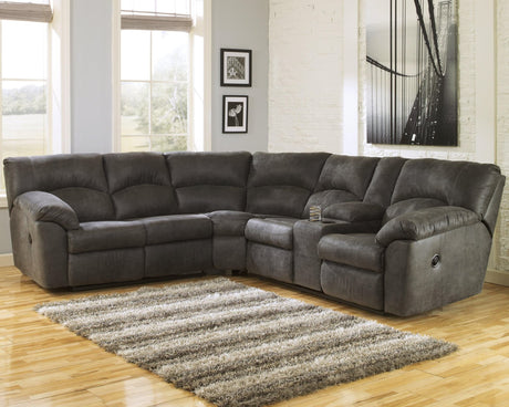 Tambo Pewter Faux Leather 2-Piece Reclining Sectional, front view