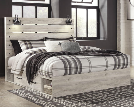 Cambeck Whitewash King Panel Bed with Storage Drawers front angle