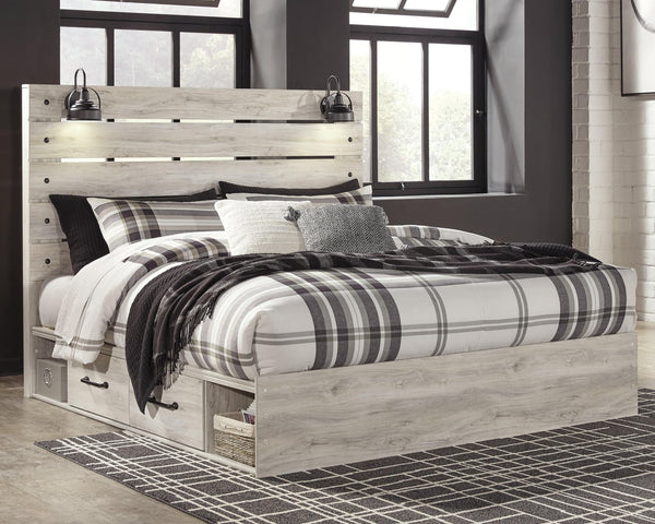 Cambeck Whitewash King Panel Bed with Storage Drawers front angle
