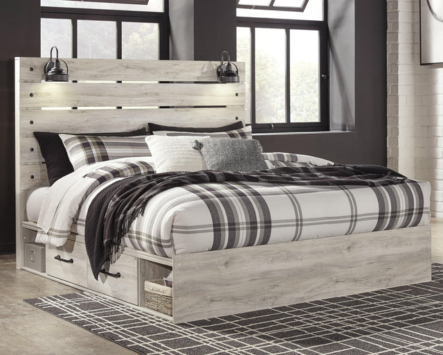 Cambeck Whitewash King Panel Bed with Storage Drawers front angle