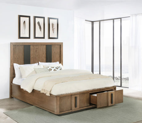Terrace Eastern King Storage Bed front view ash brown