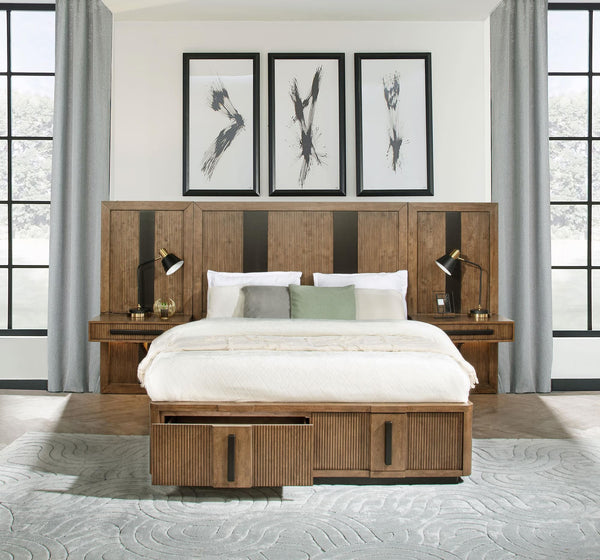 Terrace Eastern King Wall Panel Storage Bed Ash Brown front angle