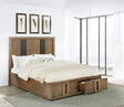 Terrace queen storage bed in ash brown, angled front view showing drawers